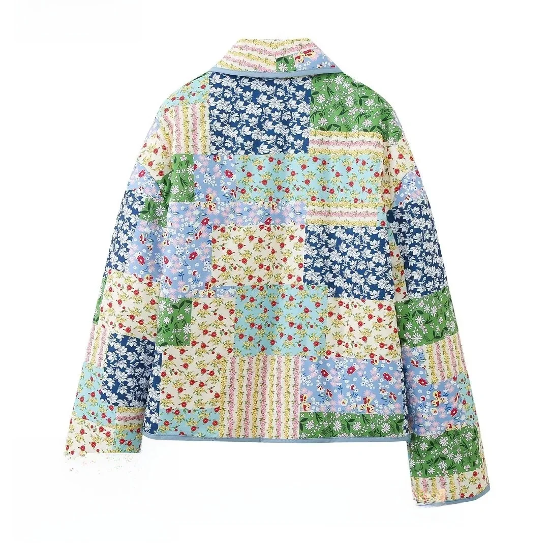 

Loose Casual Printed Jaet for Women Turn-down Collar Lightweight Knitted Cotton Outerwear Comfortable Breathable Autumn Wear