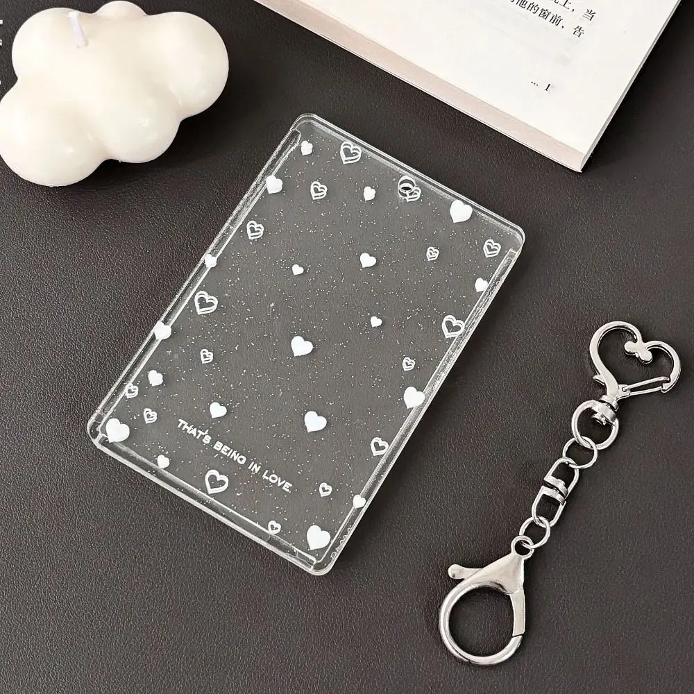 Transparent Acrylic Photocard Holder with Keychain Cute Photo Card Case Pattern Printing Simplicity