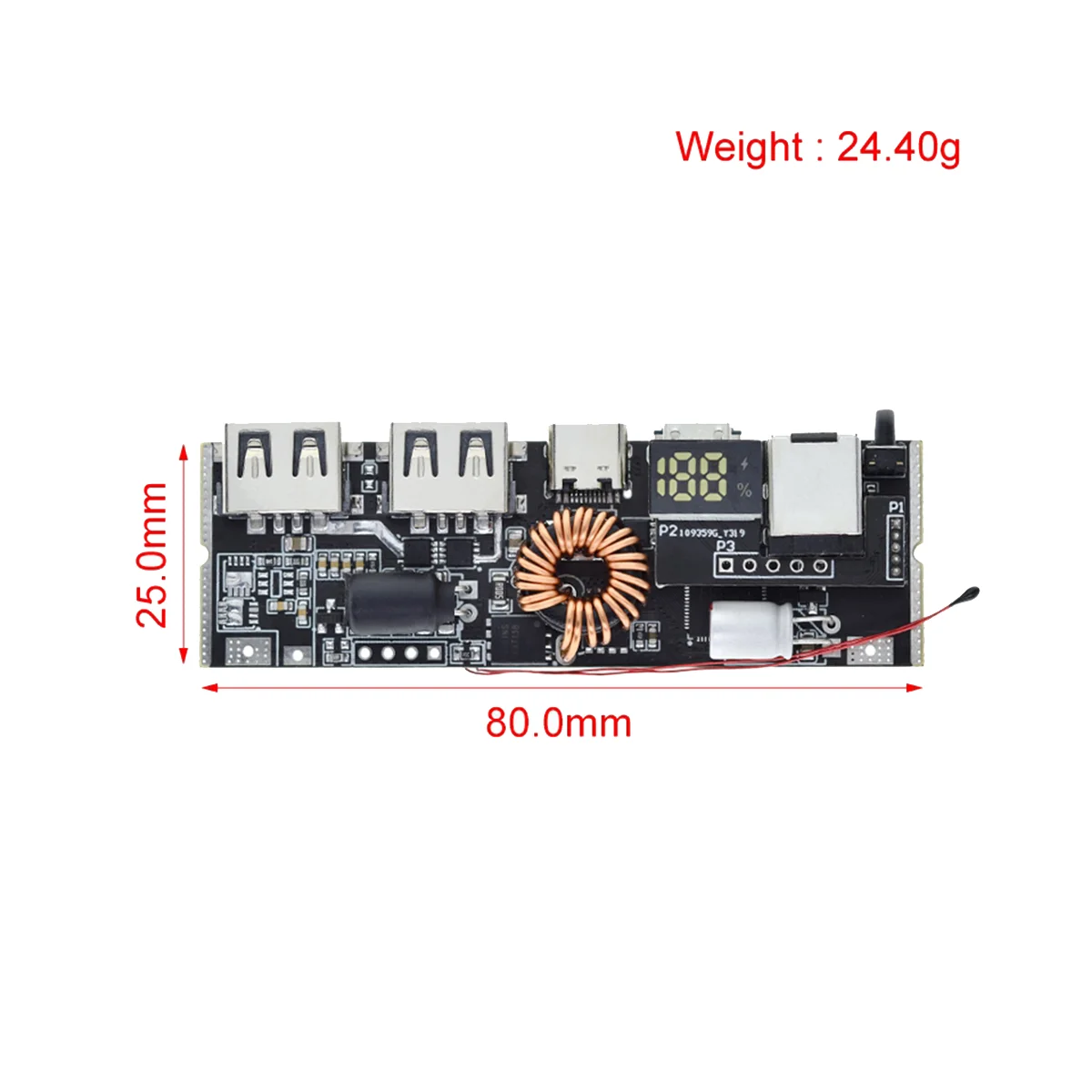 QC4.0 QC3.0 LED Dual USB PD Fast Charge 5A 100W USB Mobile Power Bank 18650 Charging Module Temperature Protection