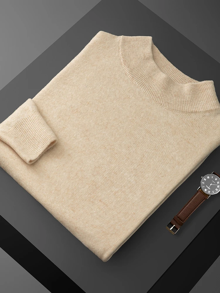 Unibody da uomo senza cuciture lavorato a maglia collo alto 100% lana maglioni pullover di base sottili maglioni di pura lana 2024 autunno inverno