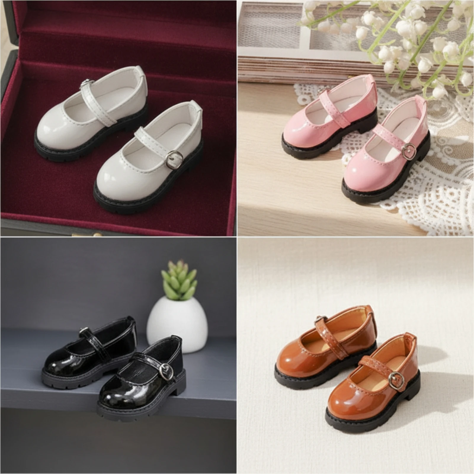 BJD Doll Shoes Classic Design Low Heel Mary Janes with Strap Secure Fit Footwear for Doll Collectors