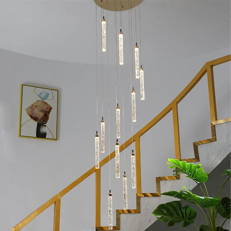 

Luxury Cristal LED Pendant Light Fixtures Modern Crystal Chandelier Staircase Living Room Long Stair Gold Indoor Hanging Lamps