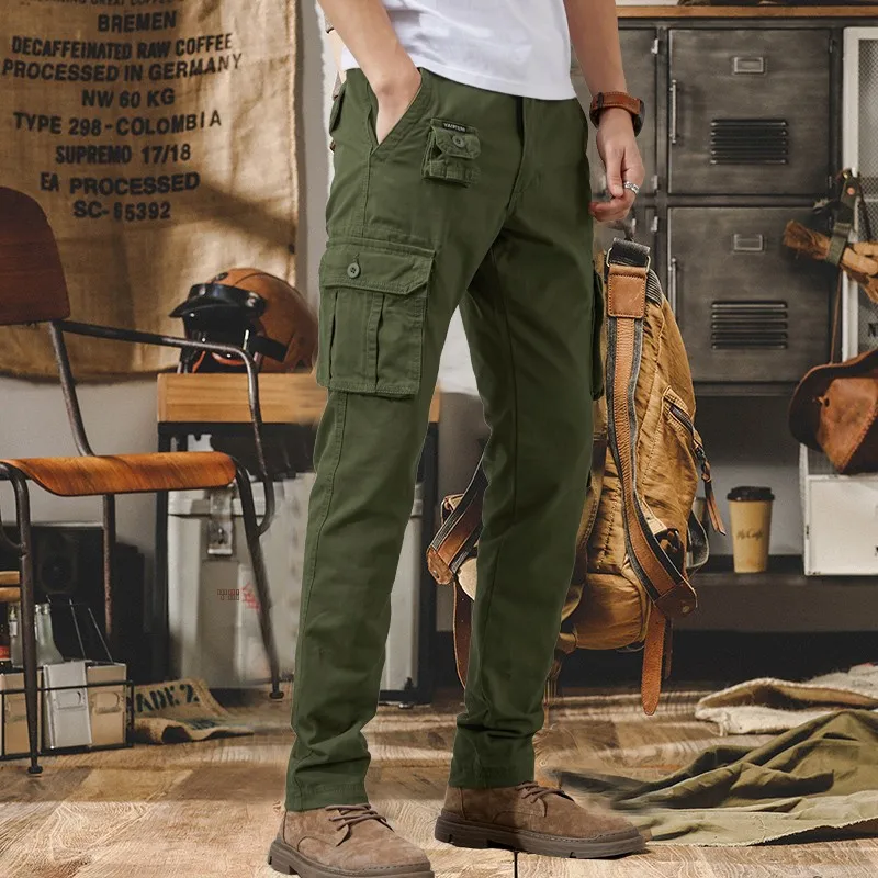 

Мужские утепленные хлопковые рабочие брюки Slim Fit серии Mountain для осени и зимы, повседневные, с множеством карманов, в стиле High Street, для весны и осени