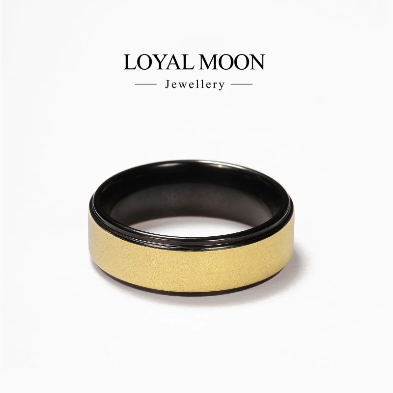 

Loyal Moon Tungsten Rings For Men And Women Black Gold Color Contrast Ancient Polishing Fine Jewelry,Free Lettering