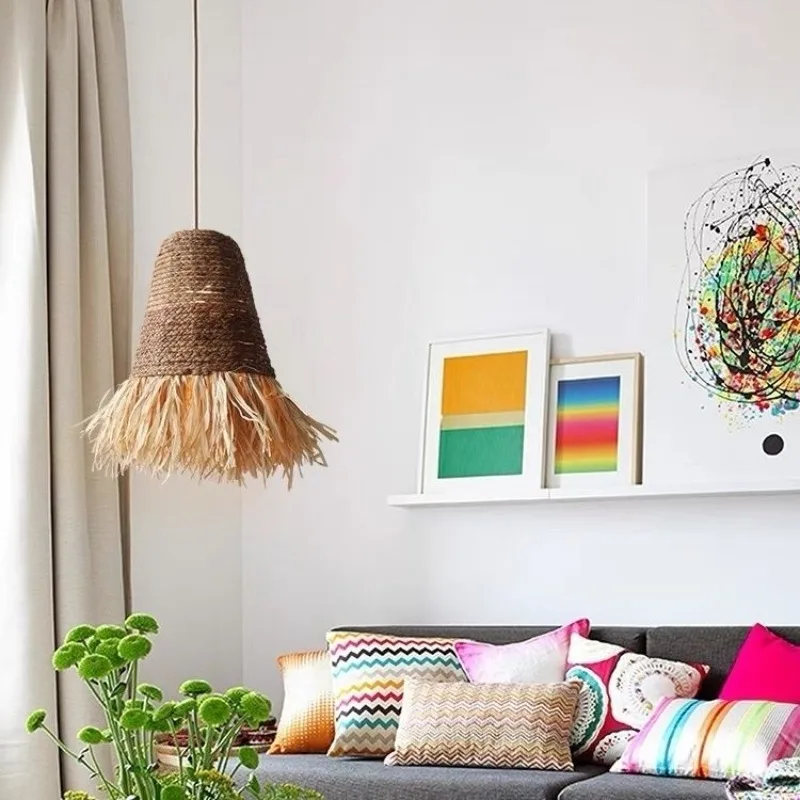 

Lafite grass pendant light rattan woven chandelier ins bed breakfast room bedroom bedside living room home decor lamp