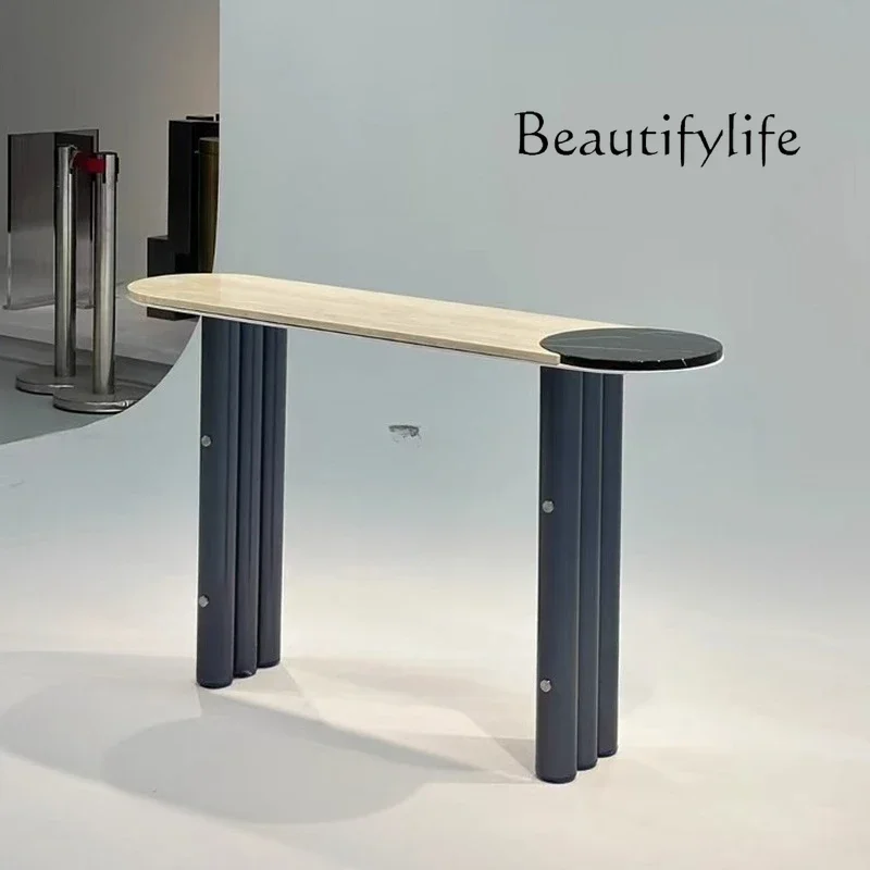 

J New Minimalist Modern Marble 1.4-meter Entry Side Cabinet Partition Cabinet Stainless Steel Entrance Platform