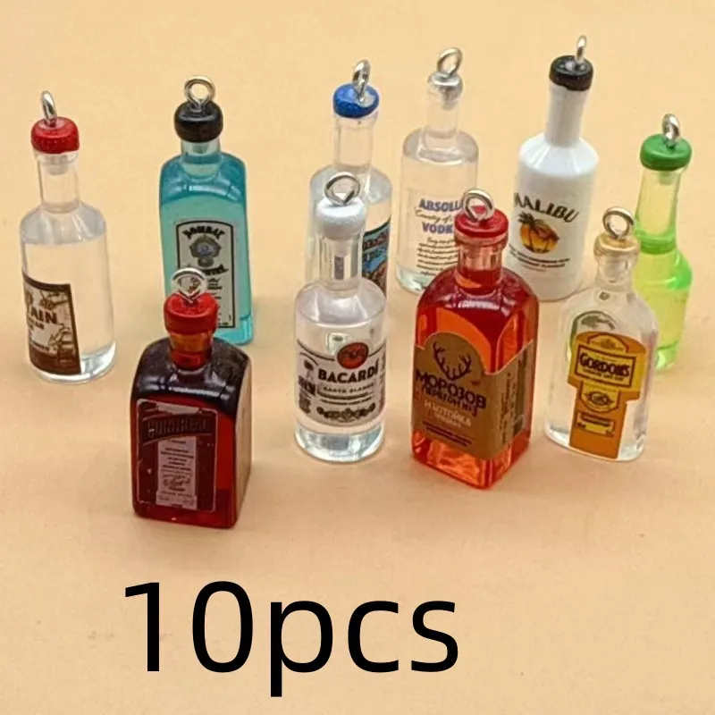 10 Teile/los Trinken Charms Harz 3D Simulation Wein Alkohol Flasche Anhänger Für KeyChain Ohrring Diy Schmuck Erkenntnissen Zubehör