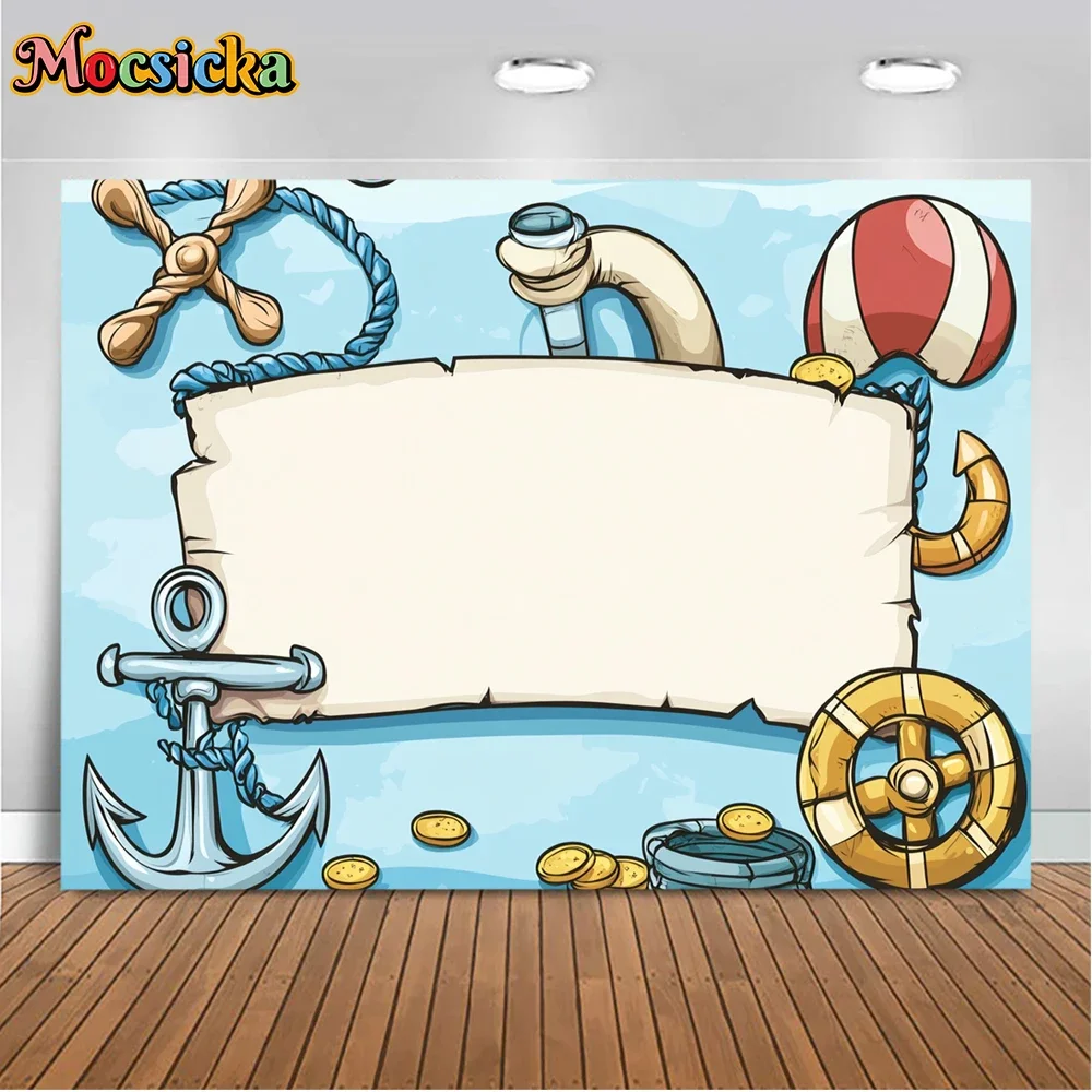 Mocsicka Custom Baby Shower NAUTICAL Backdrop Pirate Backdrop Happy Birthday Party Decor Maritime First Photography Banner prop