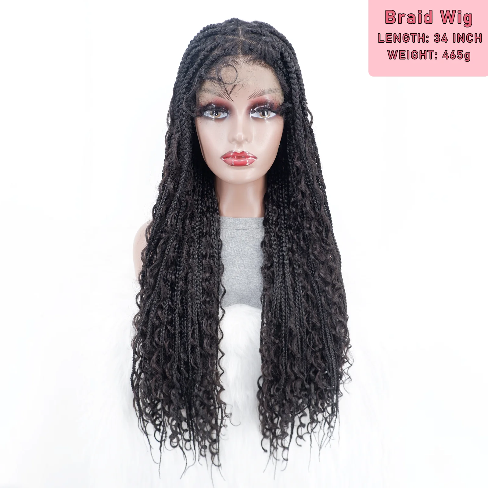 Perruque Lace Front Wig Synthétique Tressée Sans Nministériels d, Style Boho, avec Baby Hair, pour Femme Noire