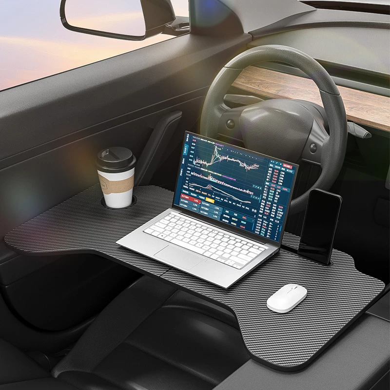 Food Tray Table for Tesla Model Y /3 Folding Car Steering Wheel Board Laptop Foldable Desk Mount Eating Drinks Tray Holder