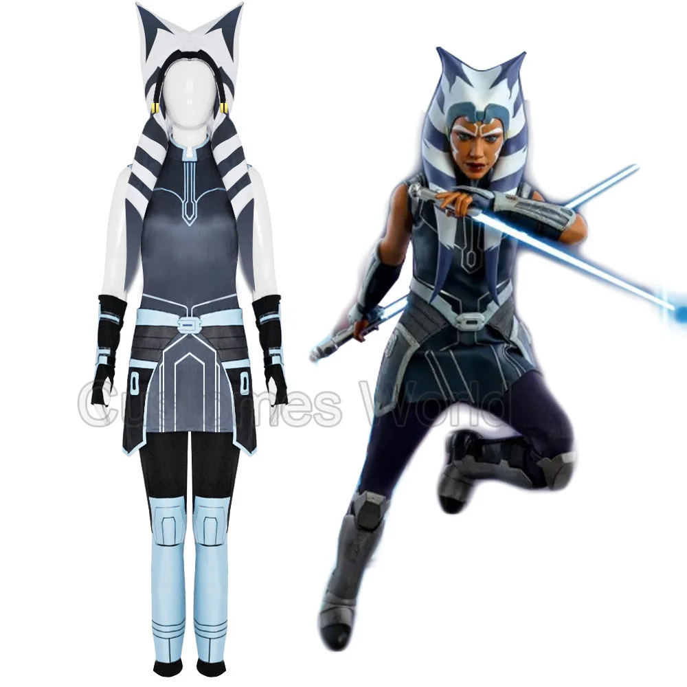 

Asoka Tano cosplay costume Womens Cosplay Costume Tops Pants Hat with Accessory Full Set for Halloween Party
