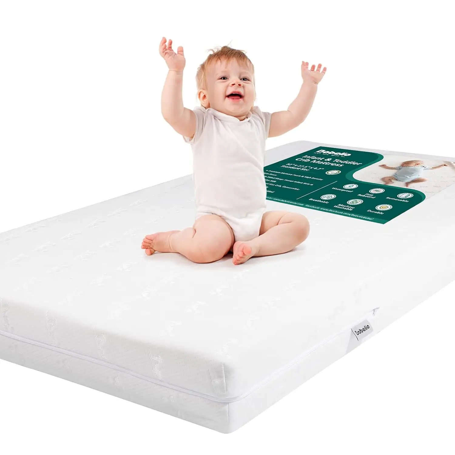 Crib Mattress, Dual-Sided, Memory Foam, Waterproof, Removable and Machine-Washable Cover, for Toddler and Baby 52