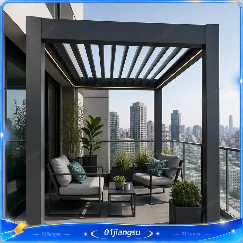 Motorized Aluminum Louvered Pergola Adjustable Rotatable Blades Outdoor Patio Gazebo Rainproof Garden Pavilion With Drainage