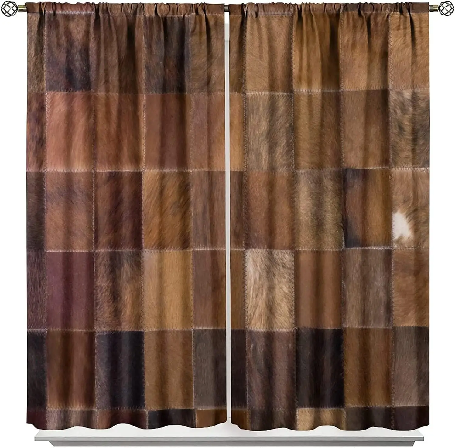 Rustic Farmhouse Brown Patchwork Darkening Thermal Insulated Window Drapes for Living Room, Bedroom, Kitchen