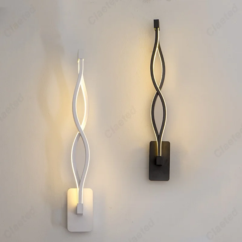 Modern Minimalist LED Indoor Decorative Wall Lamp Wave Pattern Black White Style Suitable for Bedroom Living Room Study Bedside