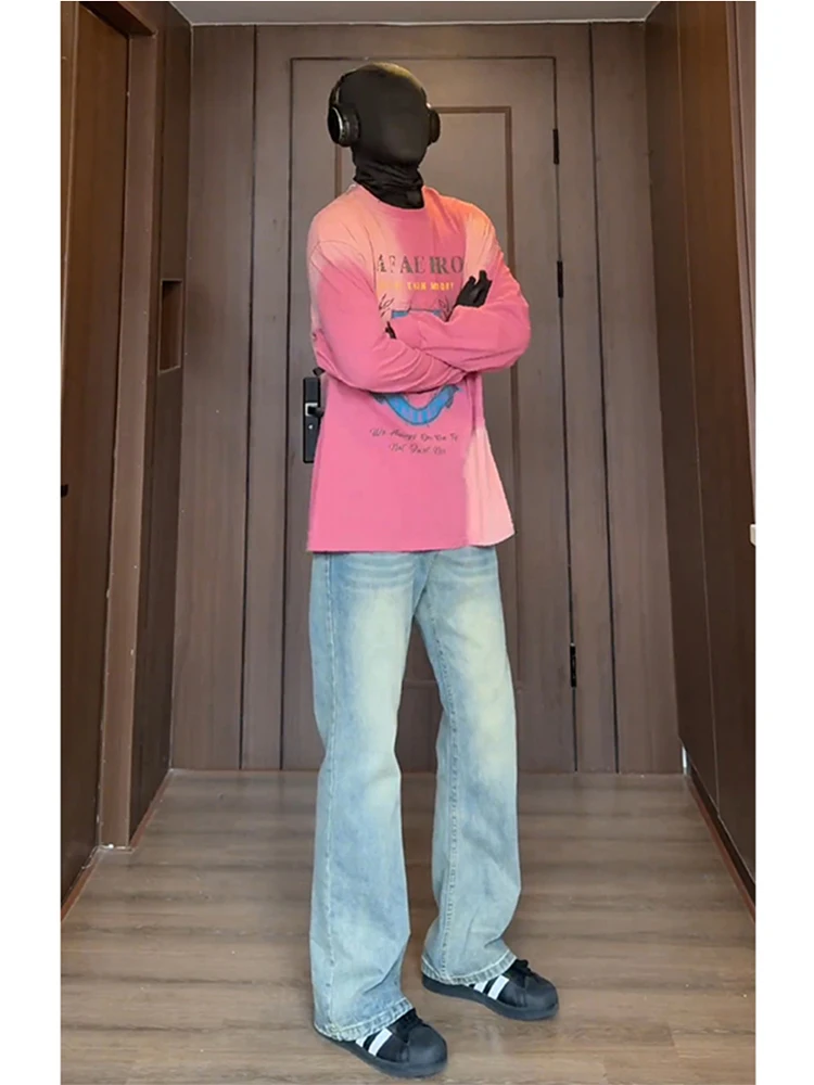 

Мужские джинсы American Vibe в стиле ретро, синие, прямого кроя, с высокой талией, удлиненные, CleanFit, расклешенные, с эффектом потертости