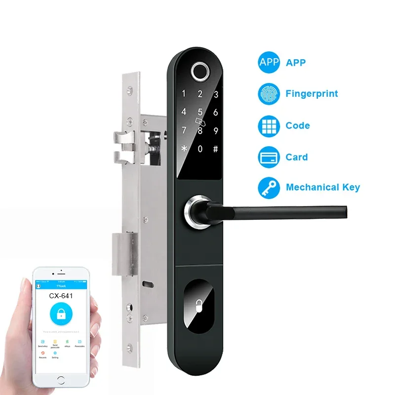 Slim TT lock Aluminum Lock Fingerprint Smart Biometric Electronic Fingerprint Password Card Door Lock