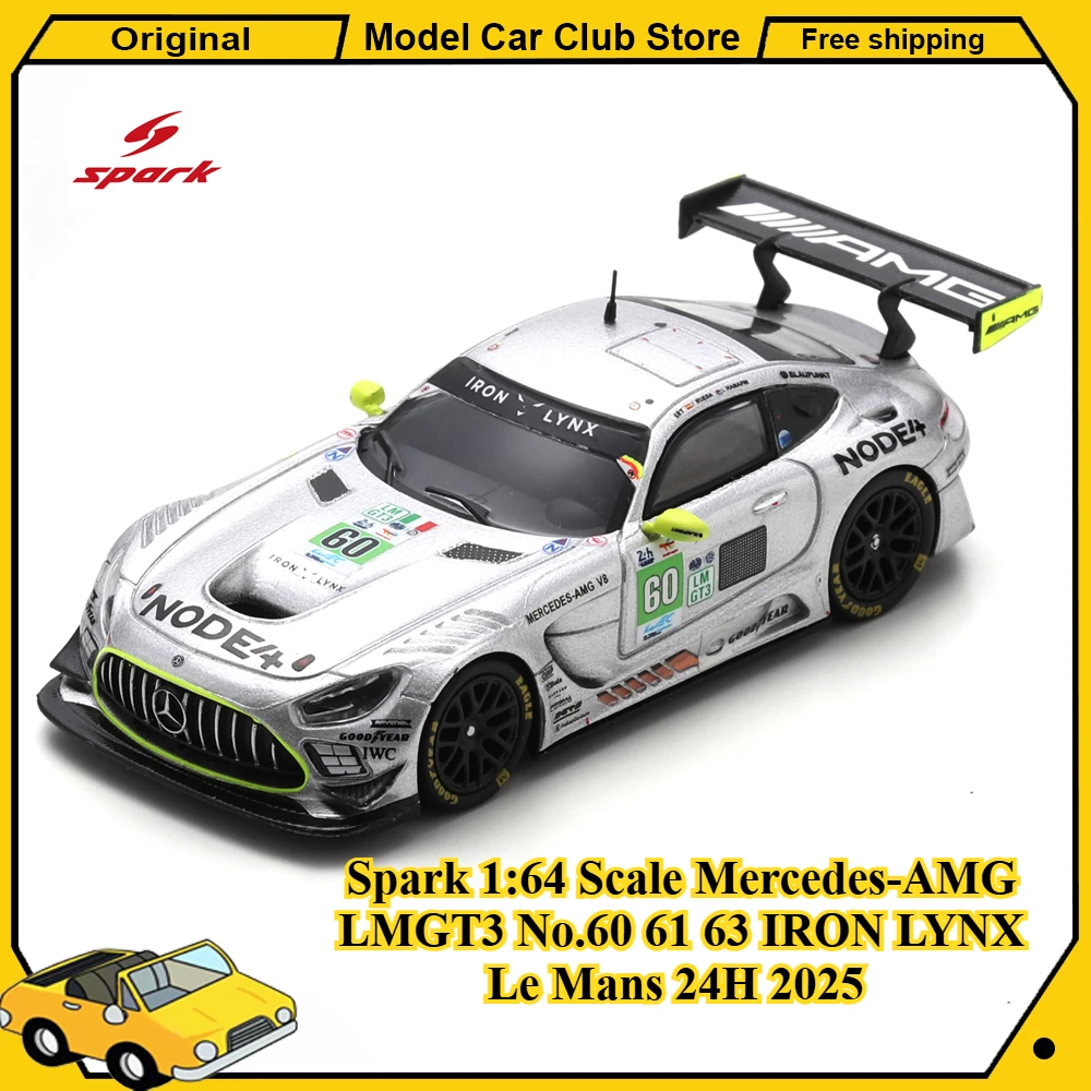 

Модель автомобиля Spark 1:64 Mercedes-AMG LMGT3 №60 61 63 IRON LYNX Le Mans 24H 2025, литая под давлением, коллекционная, игрушка, подарок
