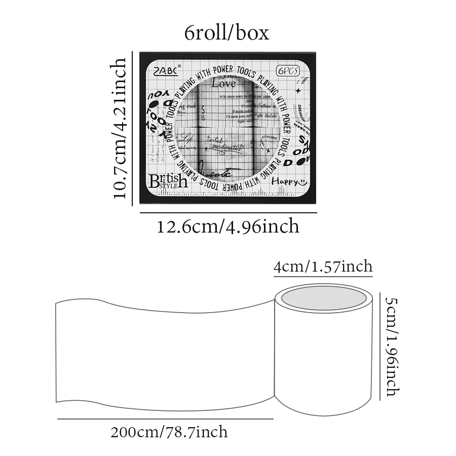 1Style 6Rolls/box English aquascape sticker roll text and paper adhesive handbook tape DIY handbook scrapbook photo frame