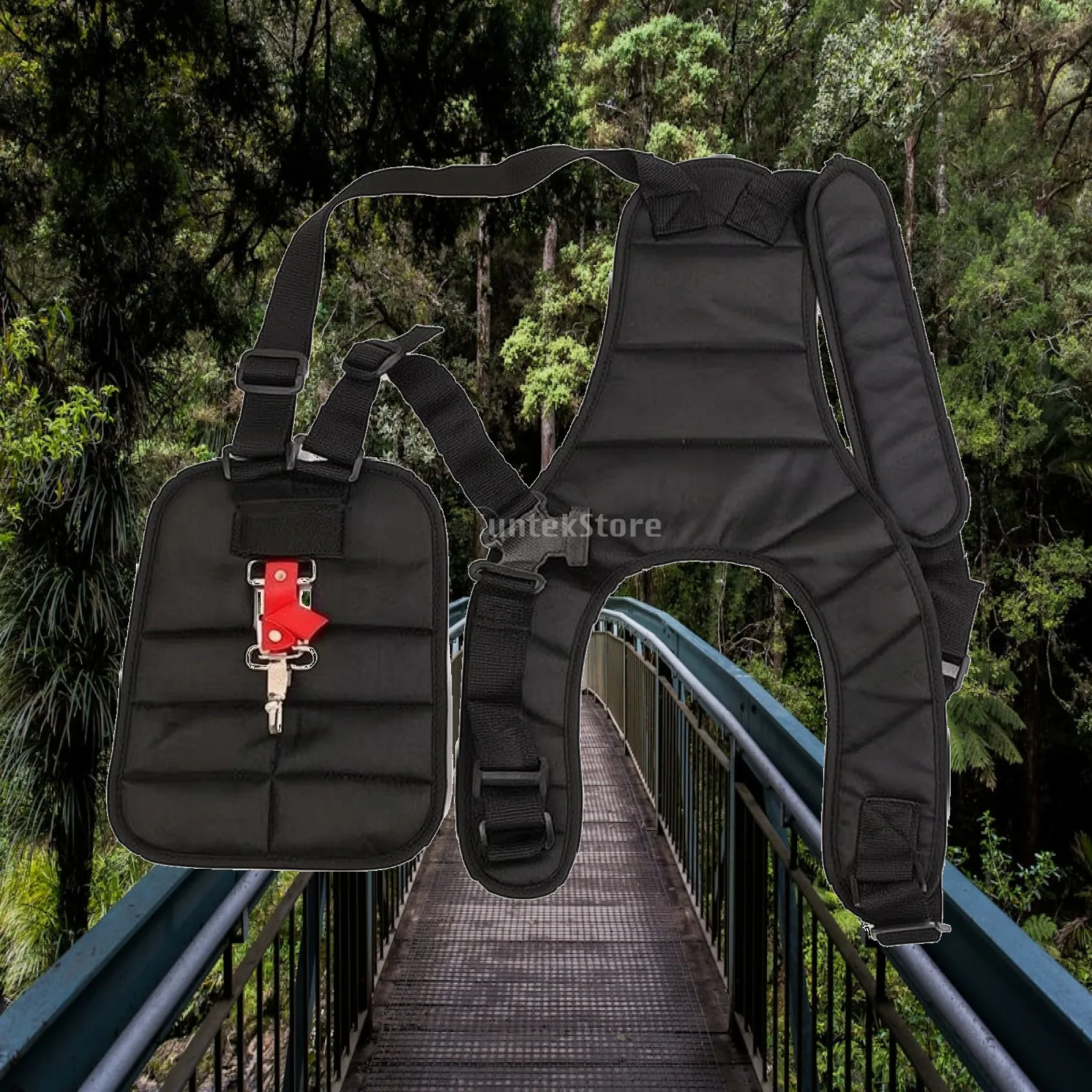 Y-Shaped Shoulder Harness Adjustable Mower Harness with Metal Clip Trimmer Strap with Shoulder Pad Balanced Soft for Landscapers