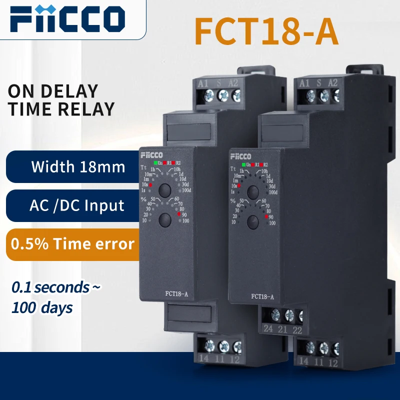 

FCT18-A 18mm Din Rail Mounting NPN/PNP Type AC230V DC124V ACDC12-240V On Delay Timer Relay DH48S Time Relay For Pump Controls