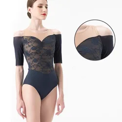 New Ballet Leotards For Women Dance Wear Off Shoulder Lace Adult Gymnastic Swimsuit ballerina stage professional costumes