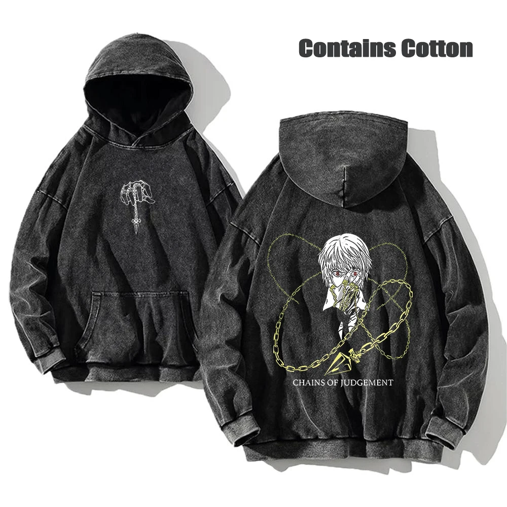 Felpe con cappuccio lavate Anime Hunter X Hunter Felpe con cappuccio stampate Manga per uomo Pullover Harajuku Contiene felpe in cotone