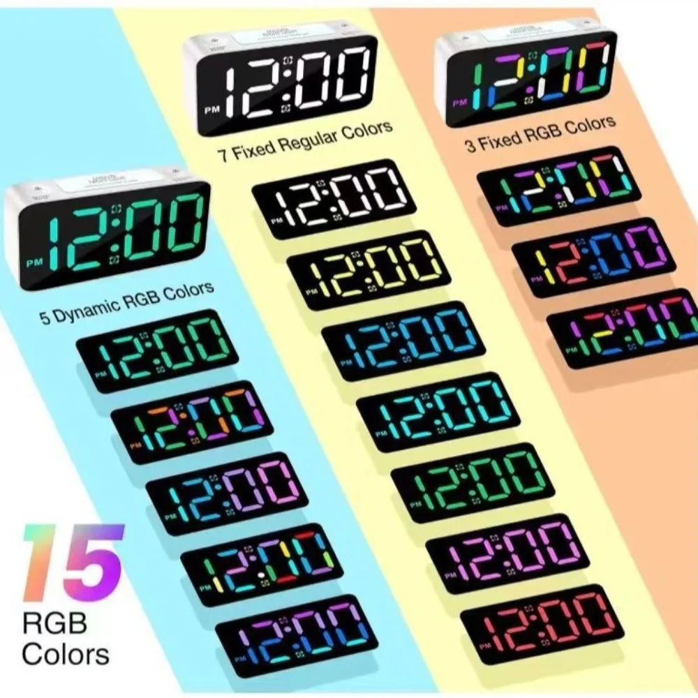 Heart Shape Vibrating Mirror Blind Alarm Clock Extra Large Display 3 Levels Brightness RGB Color Digital Alarm Clock