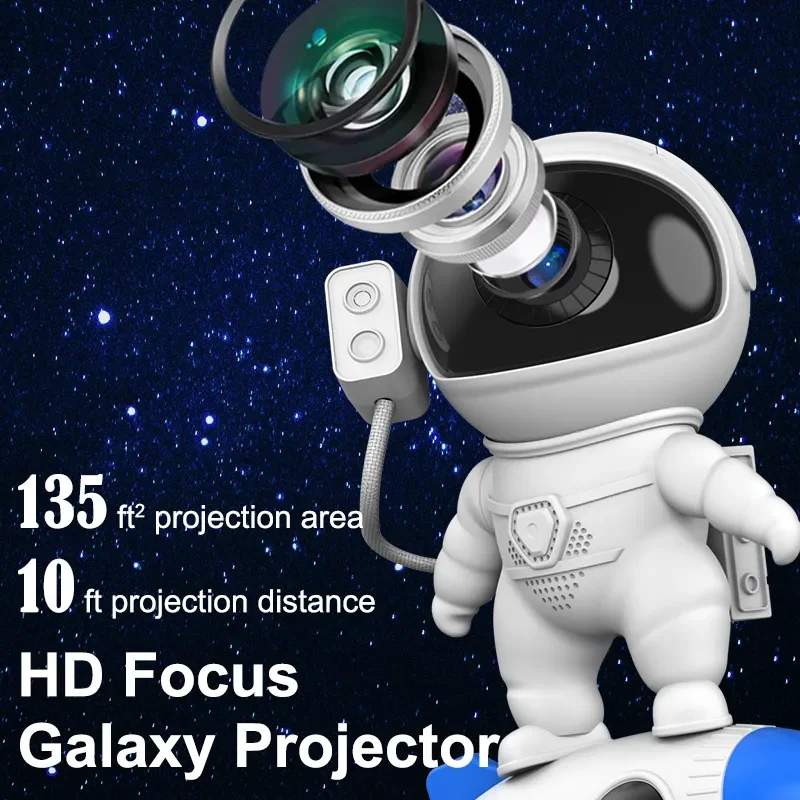 Rakieta Astronauta Galaxy Projektor Lampa nocna i 13 sztuk filmu Projektor Sky o 360 ° Obróć planetarium do sypialni dla dzieci