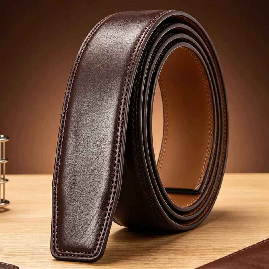 Luxury No Buckle Ratchet Belts Men Stylish Mens Leather Belts Without Buckles 3.5cm Wide High Quality Coffee Blue Yellow B287 view 6