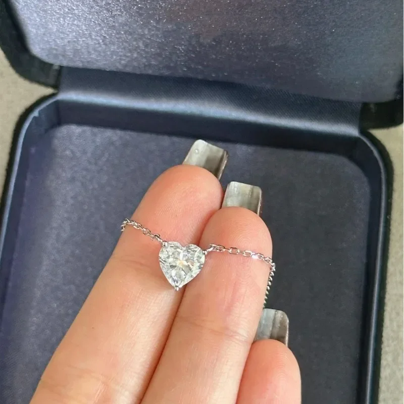 Trumium 100% 925 Sterling Silver Zircon Heart Pendant Necklace For Women Sparkling Wedding Party Fine Jewelry Gift