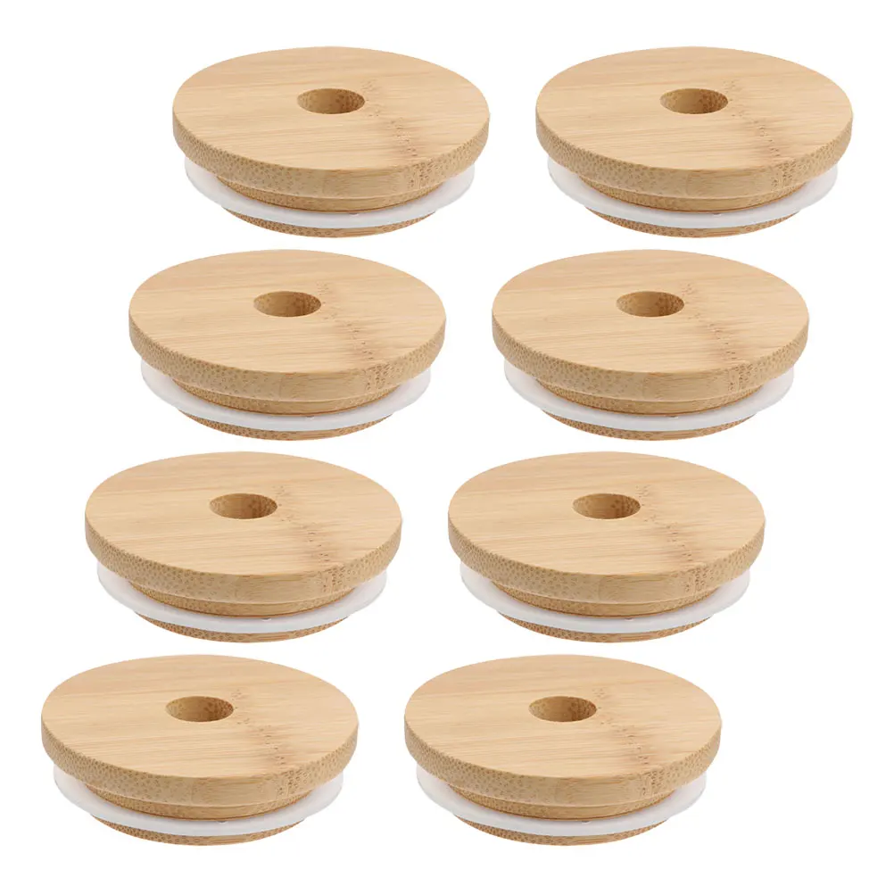 

8 Pcs Mason Jar Bamboo Lid Glass Cover Cup Lids Can Straw for Yogurt Jars Canning