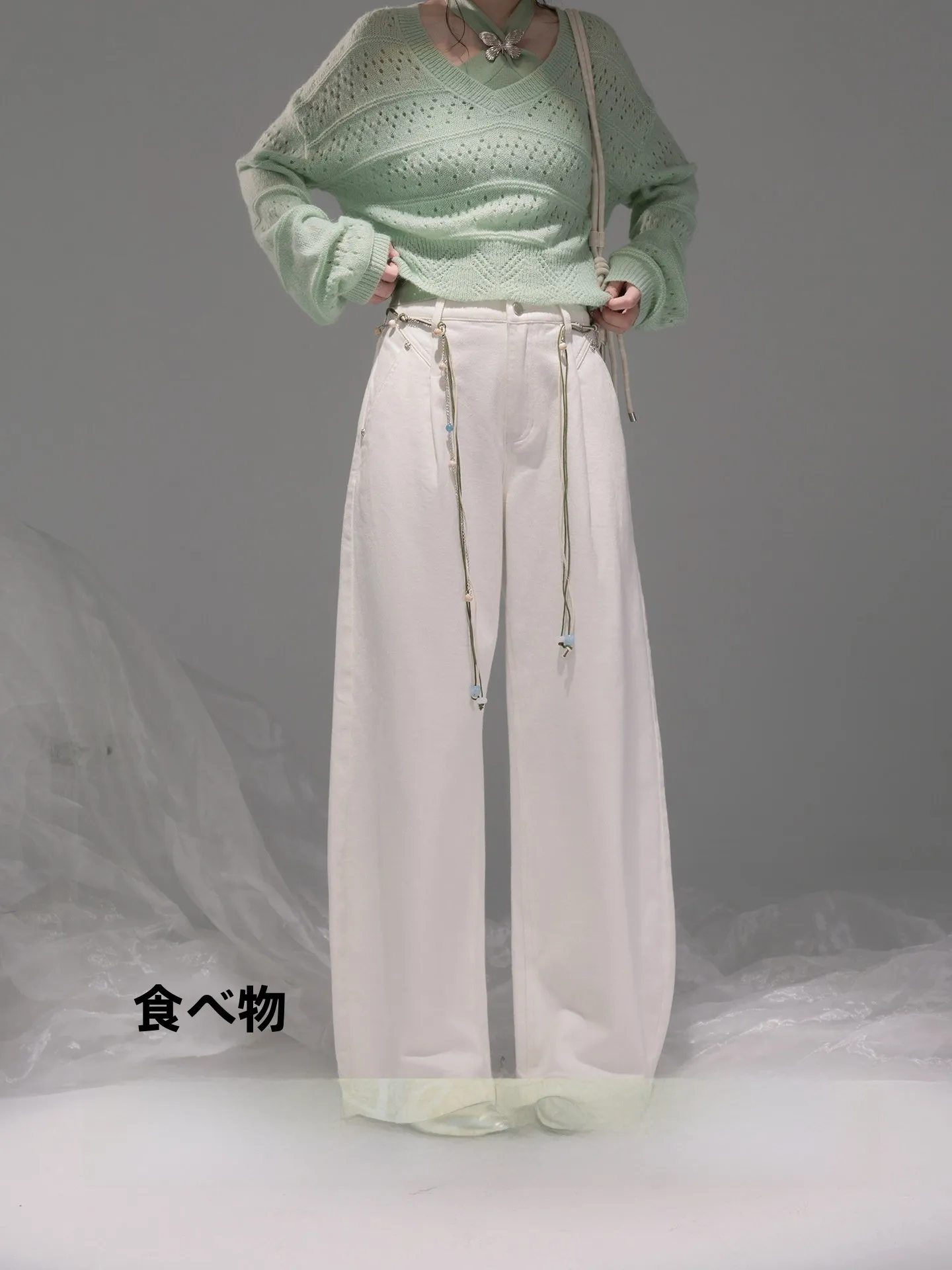 

COTRE Early Spring Good Fit Combination King Stone Pine White Lyocell Curved Knife Jeans Casual Sle l Waist Tie Belt