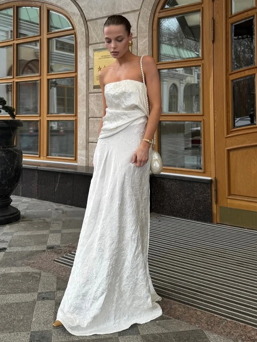 

Marthaqiqi White Female Nightwear Set Strapless Pajamas Sleeveless Nightie Backless Nightgown Skirts Casual Women Sleepwear Suit