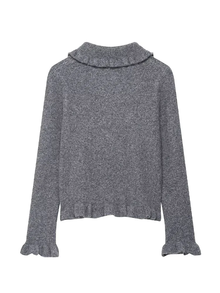 HH Women's New Fashion Knitted Tops Solid Turn-Down Collar Long Sleeves Single Breasted Female Autumn Casual Cardigans Top