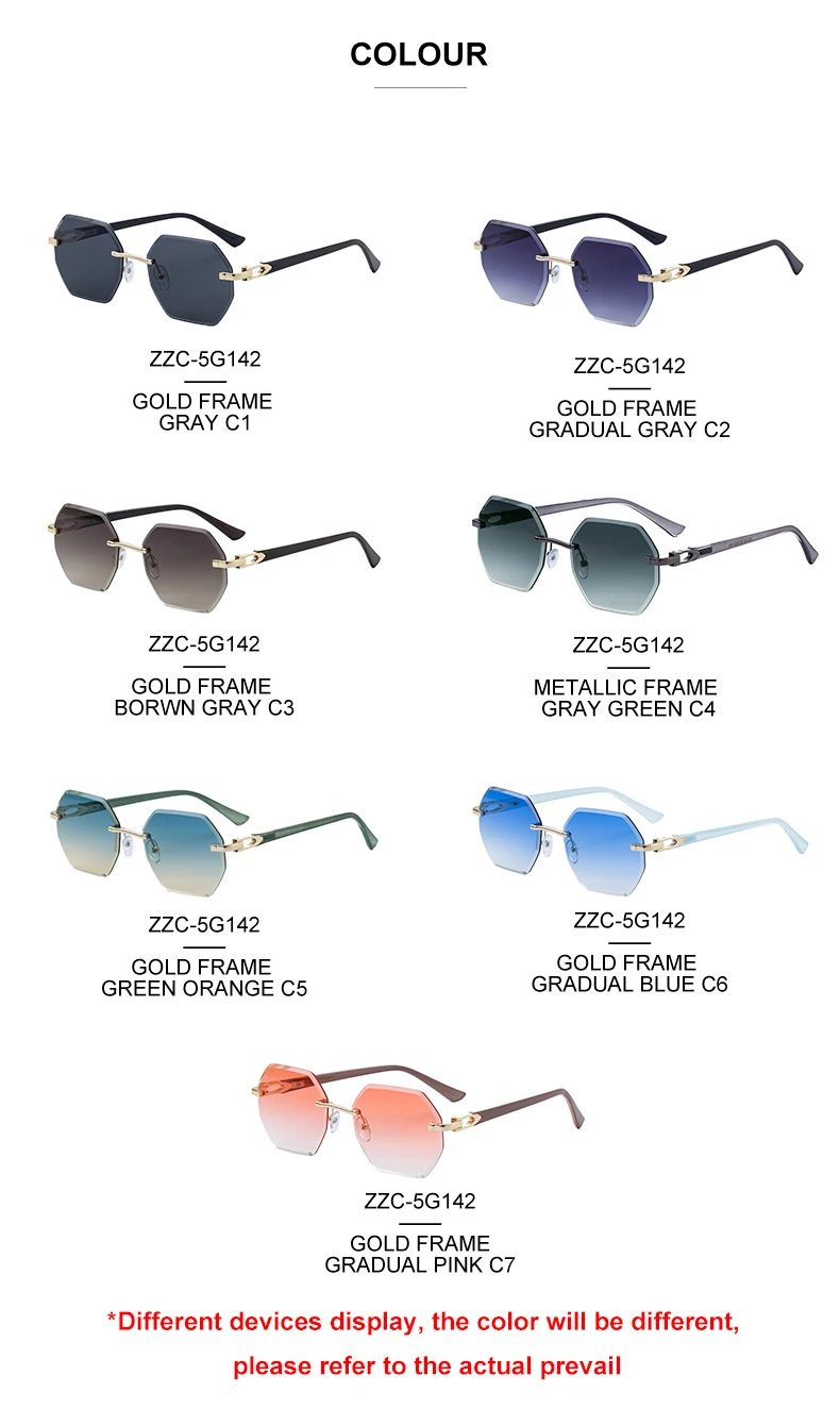 Modische randlose quadratische Sonnenbrille für Damen 2026 – Luxusmarke, sechseckiger Metallrahmen, trendige Outdoor-Sonnenbrille für Frauen – Detail 13