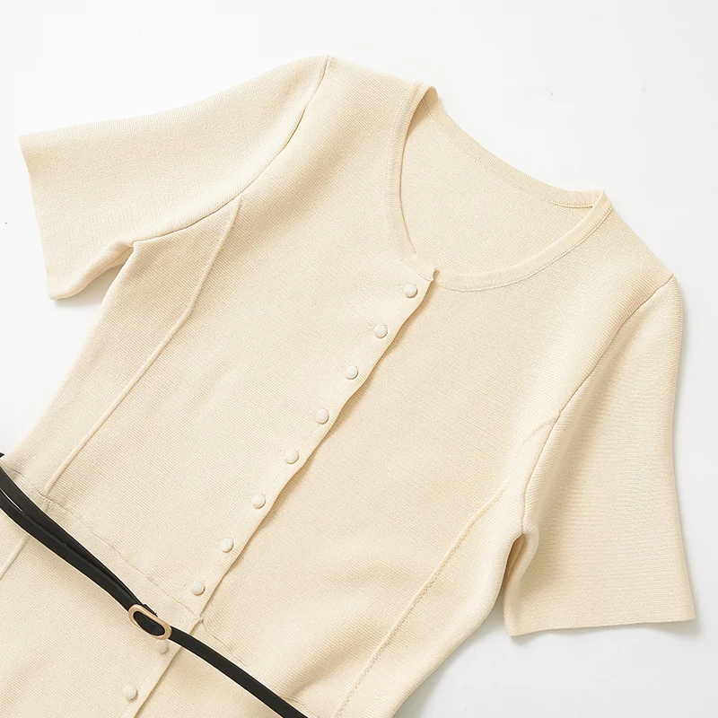 Busana Wanita Musim Semi 2025, Model Sve Round Ne Midi Dr, Termasuk Sabuk, Bahan Poliester Serat Ele Sle 100% Merek Z