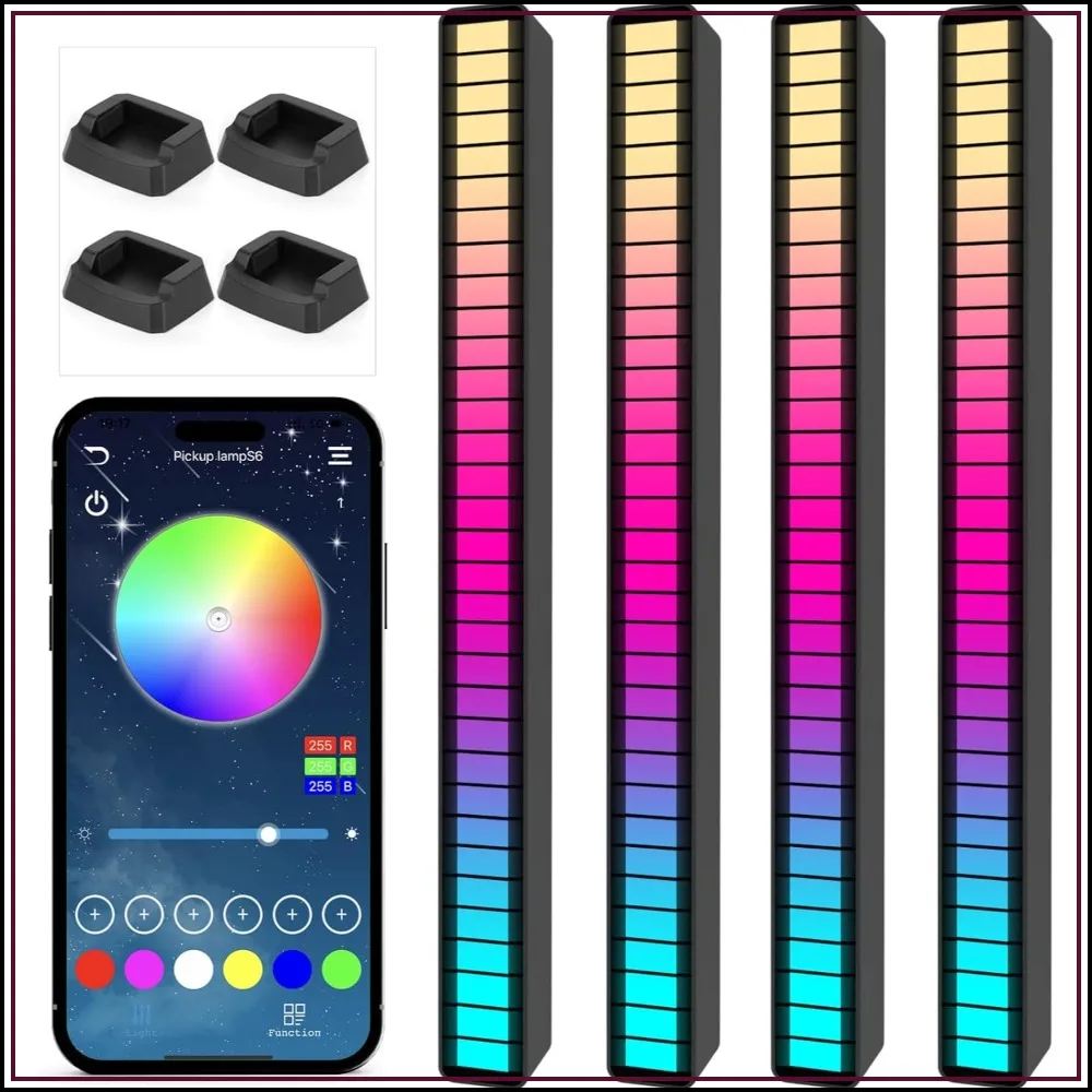 

RGB Sound Control Light, Voice-Activated Music Rhythm Lights, 15 Modes Music Sync 32-Bit Audio Spectrum for Car (4 Pack)