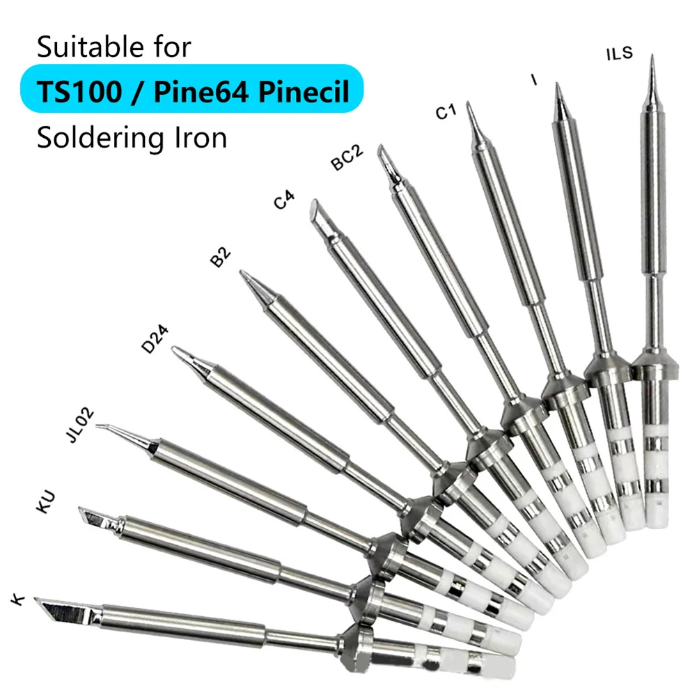 

TS100 Soldering Iron Tip Universal-Accessory Equipped With 8 Ohm Resistance 180-480℃ Pointed/horseshoe Replacement Soldering Tip