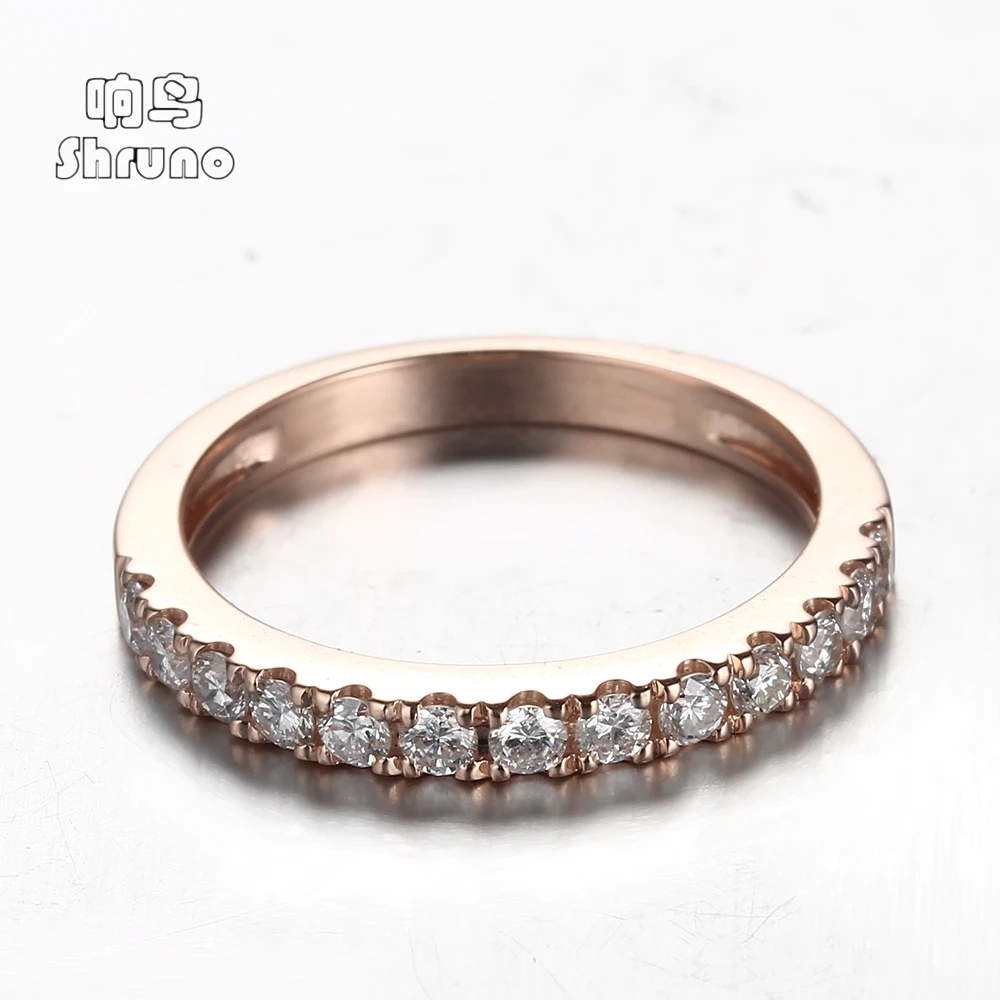 Shruno Unique Half Eternity Round Cut Moissanite Wedding Band Solid 14K Rose Gold Engagement Ring Matching Band for Women Gifts