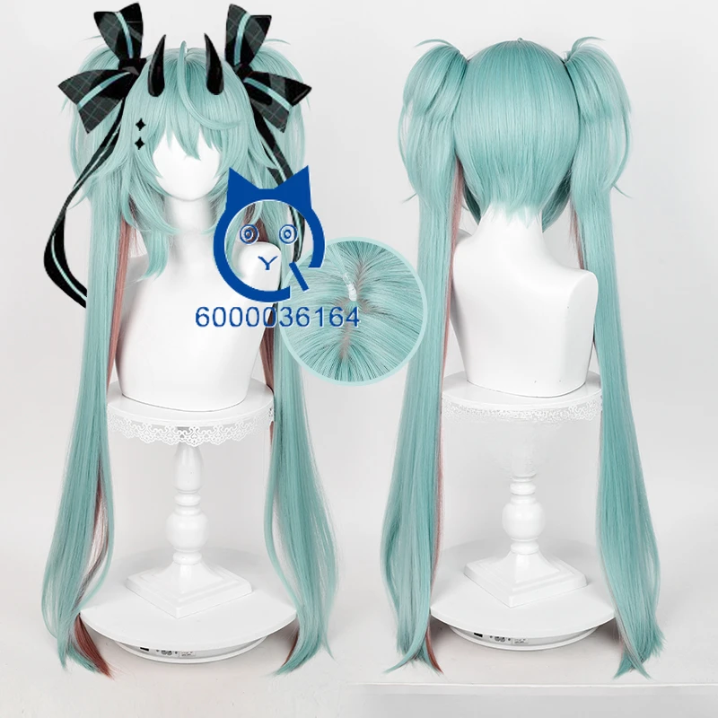 Virtual Idol Hatsune Miiiku Cosplay Wig with Realistic Scalp Clip-On Ponytail Raccoon Future Style for Anime Halloween Costume