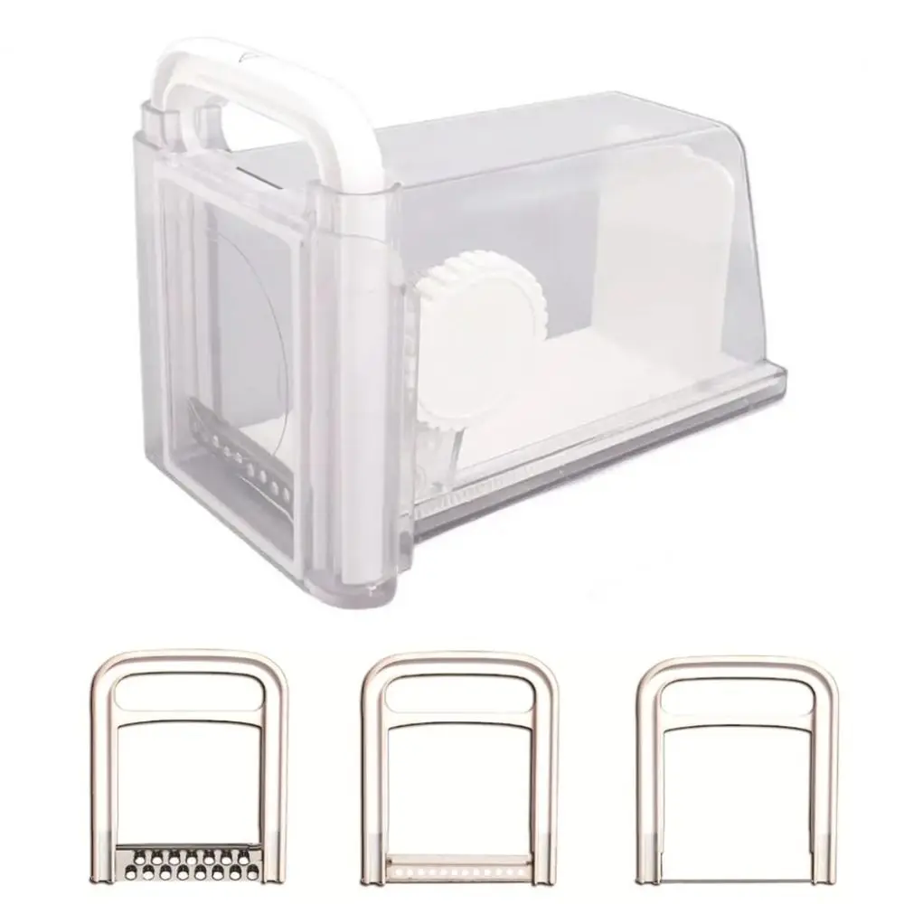 

Cheese Divider 4 in 1 Cheese Storage Container with 3 Metal Blade with Holder Cheese Chopper Plastic Cheese Slicer Bread