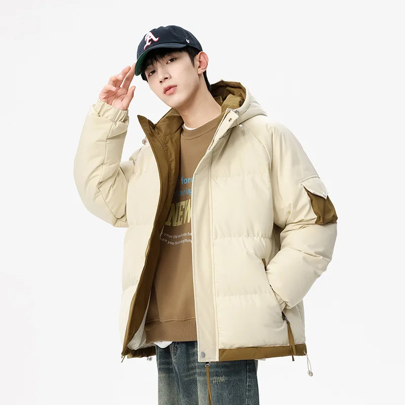 Teenagers' warm hooded cotton clothes men's winter clothes fake two-piece thick loose bread clothes couple jacket