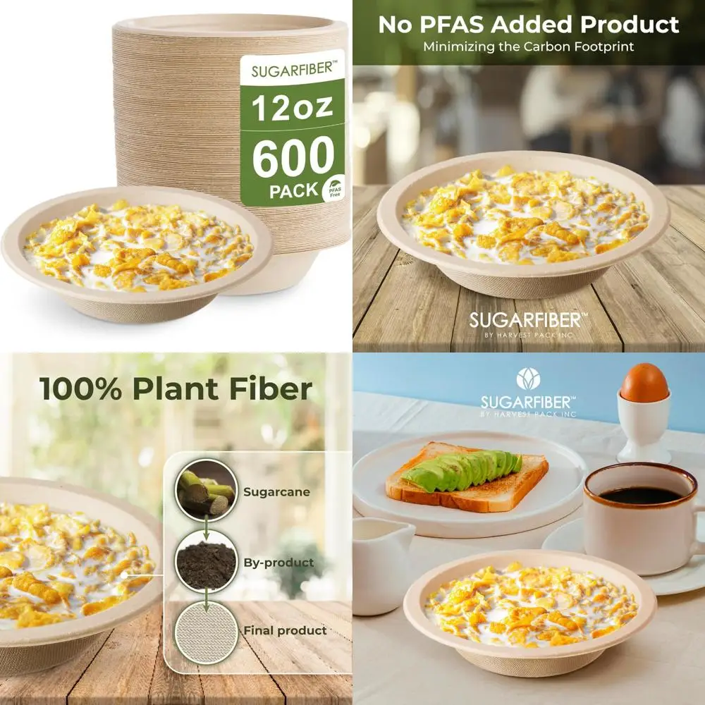 

Экологичные компостируемые одноразовые сверхпрочные бумажные миски для пакетов, круглые, 12 унций, оптовая упаковка из 600 штук, не содержит PFAS, устойчивые к ухум.