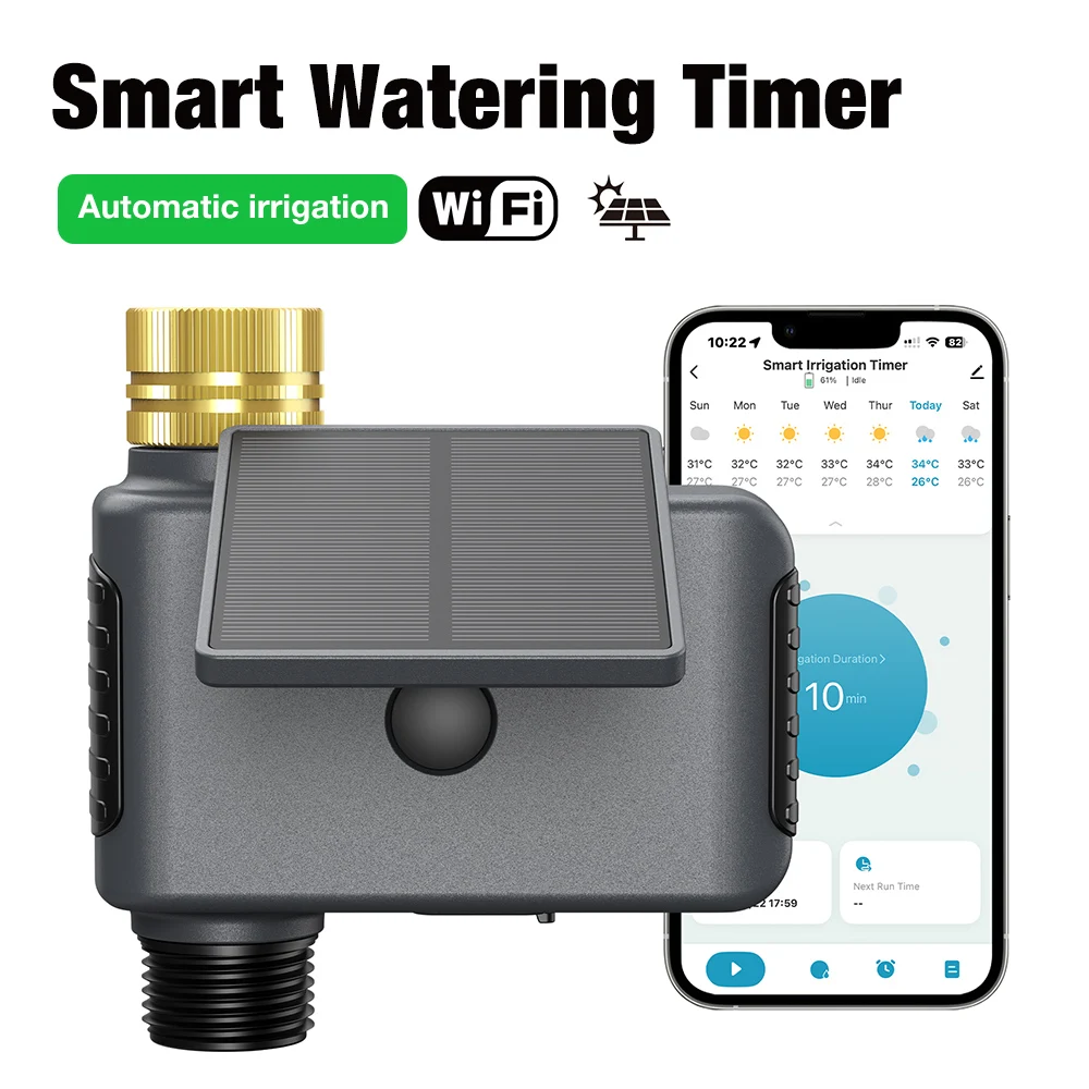 Tuya WiFi Solar Irrigation System Single Outlet Water Timer Programmable Sprinkler Controller for Outdoor Garden Greenhouse