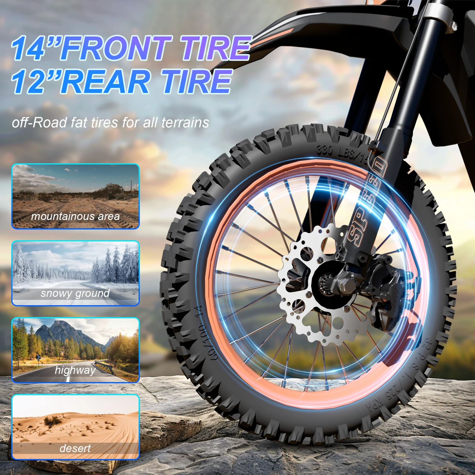 FREEBOY 3000W Mid Drive Electric Bike for Adults & Teens, 48V 30Ah Battery, 34MPH Fast Off Road E-Bike, 31 Miles Range, 14"+12" Fat Tires, Dual Suspension, Disc Brake image 6
