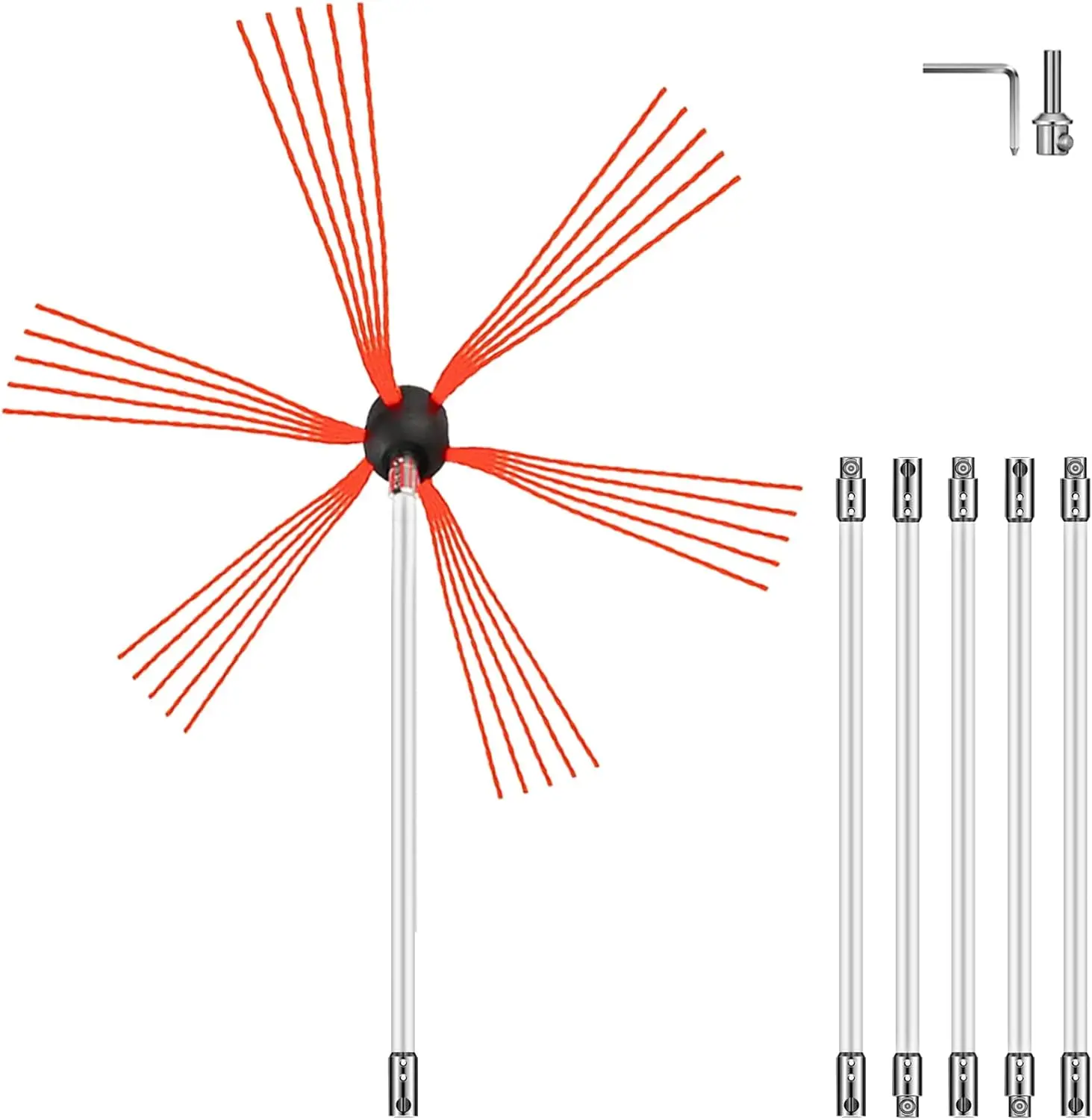 

Chimney Sweep Kit 20FT Length, Chimney Brush Kit with 6 Nylon Flexible Rods, Rotary Chimney Cleaning Kit Driven by Drill