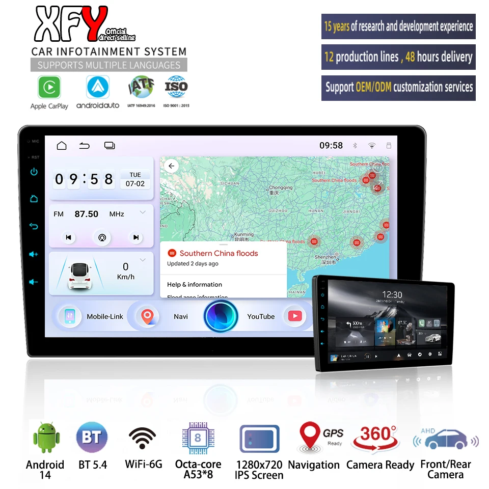 

XFY Car Radio 2 Din Android 14 Auto Car play Universal 9" Multimedia Player 1080P 4G Network IPS Screen Carplay Support NEW