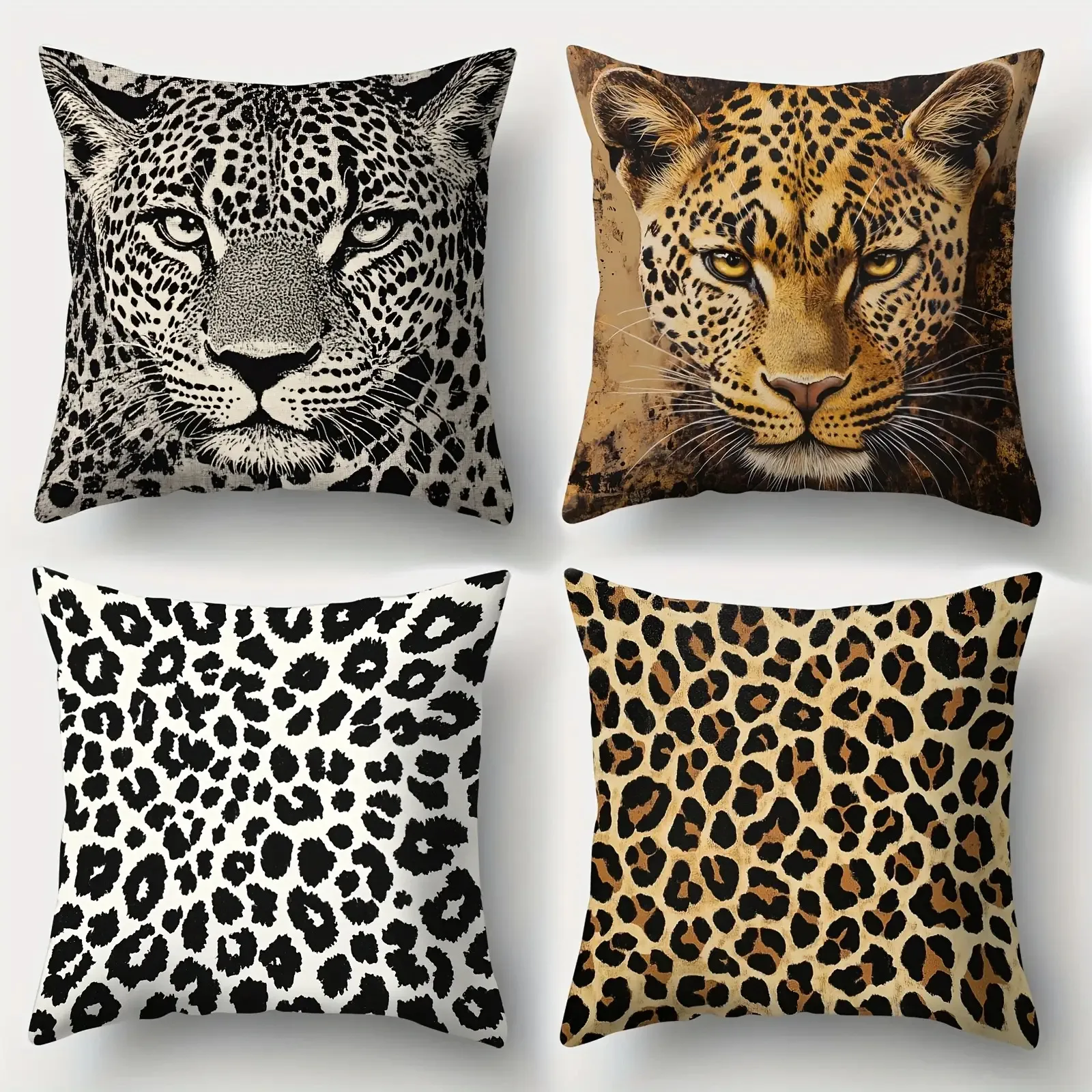 

4pcs Leopard-patterned animal theme double-sided Printed Short plush Suitable living rooms bedrooms sofas zippered closure
