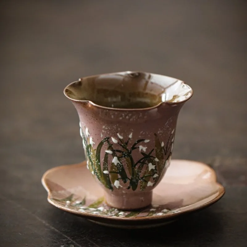 Hand-painted Lily of the Valley master cup ceramic Chinese household teacups coasters petal cups